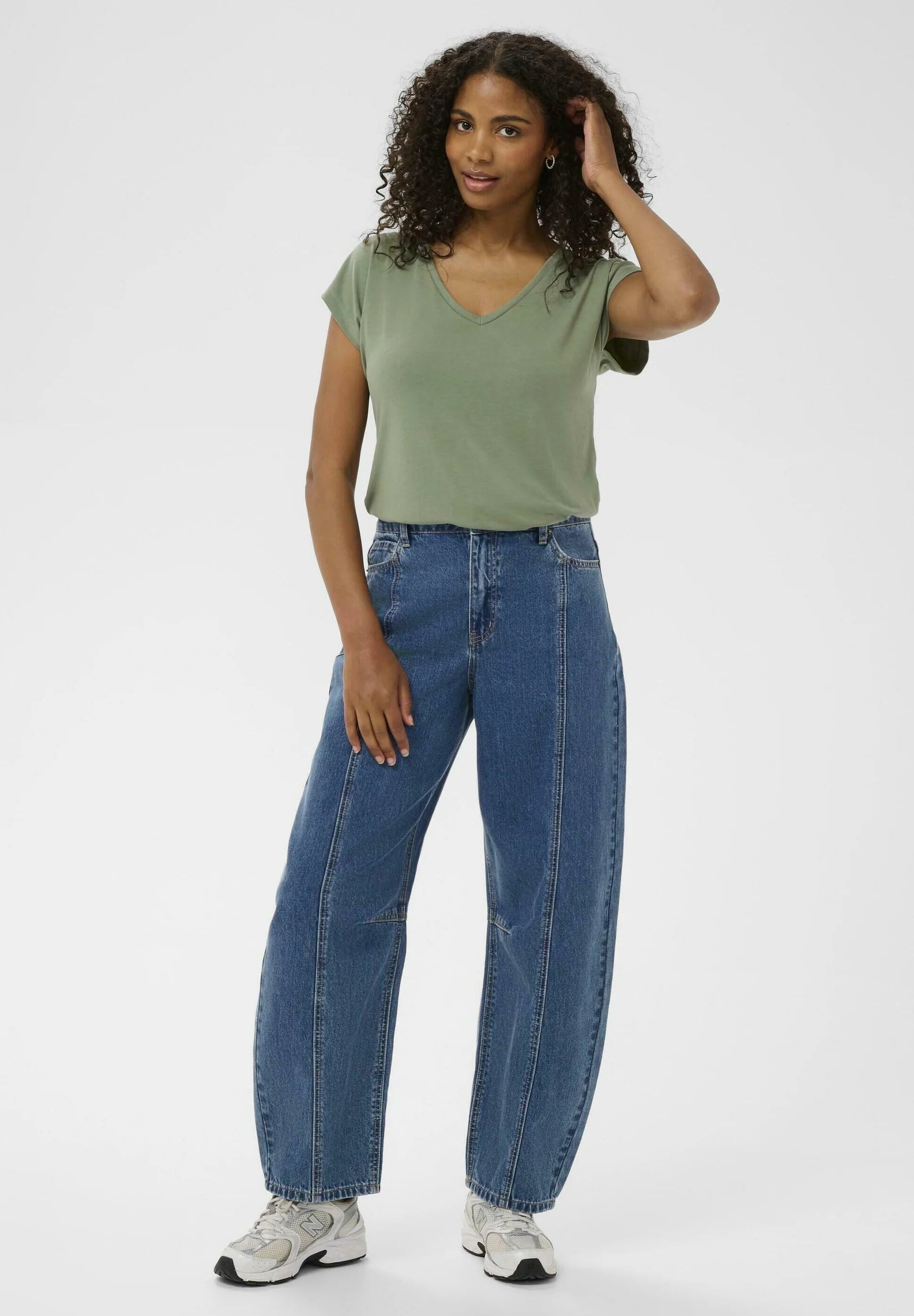 Kaffe KAROSS HW BARREL - Wide Leg - blue denim