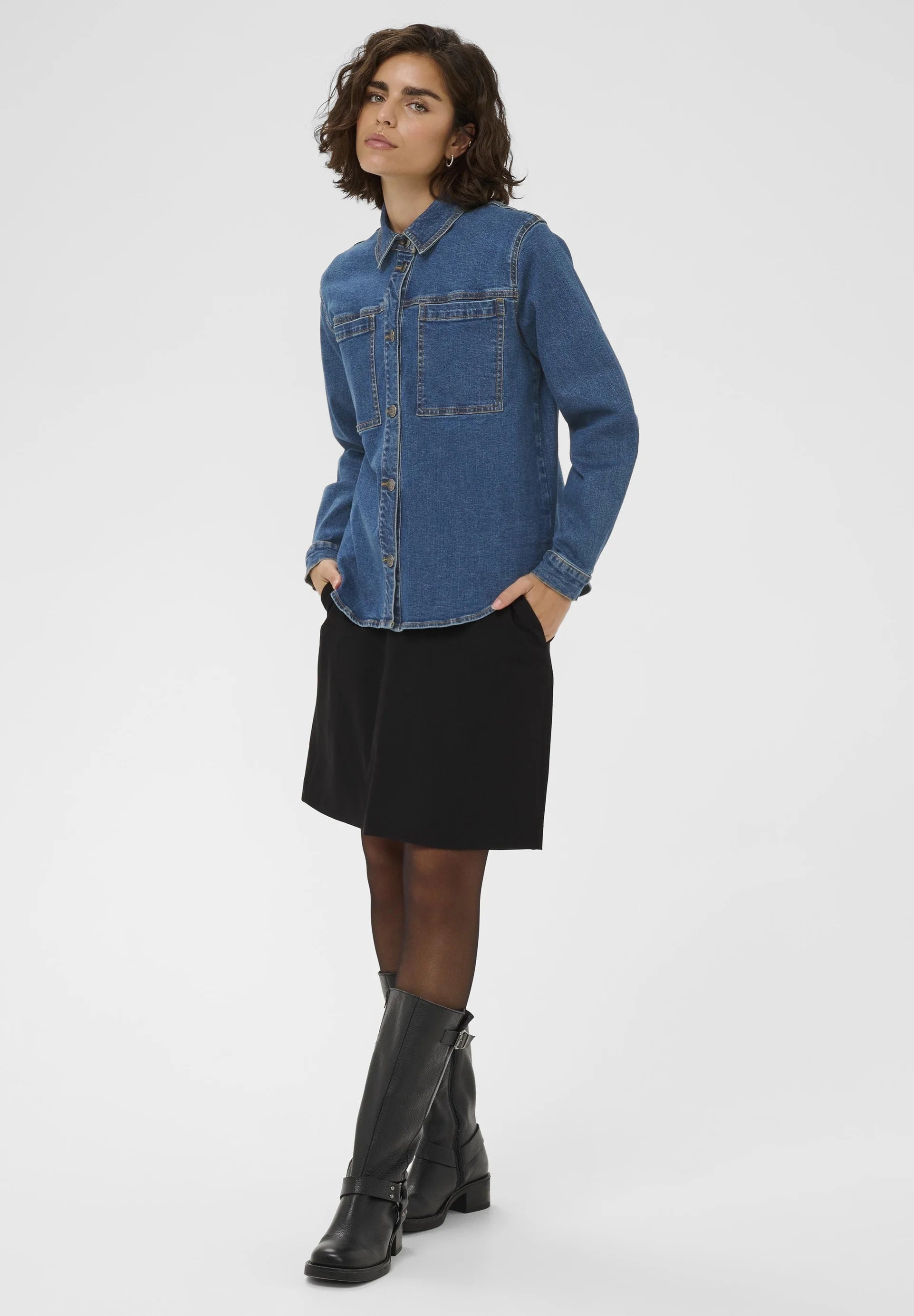 Kaffe KALENA DENIM SHIRT - Button-down blouse - medium blue denim