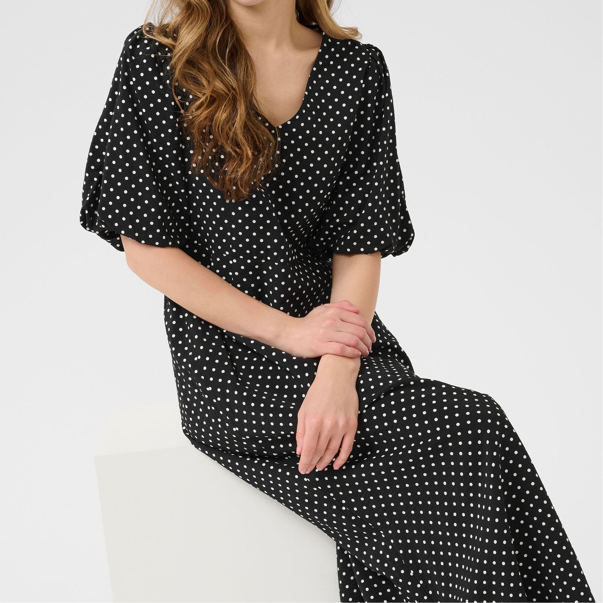 KAFFE Gwen Polka Dot Flared Dress