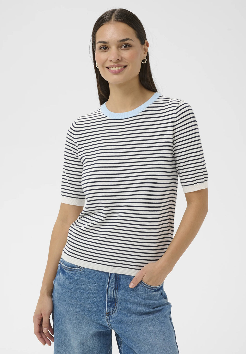 KAFFE Kaffe Womens KAlizza Narrow Striped Pullover Chalk/Midnight Stripe