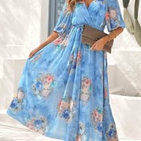 Estee brown Paris blue floral dress