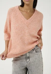 Kaffe KAEMILIE V-NECK - Print T-shirt - peach nectar