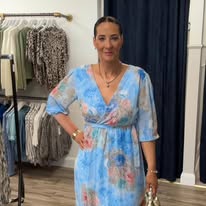 Estee brown Paris blue floral dress