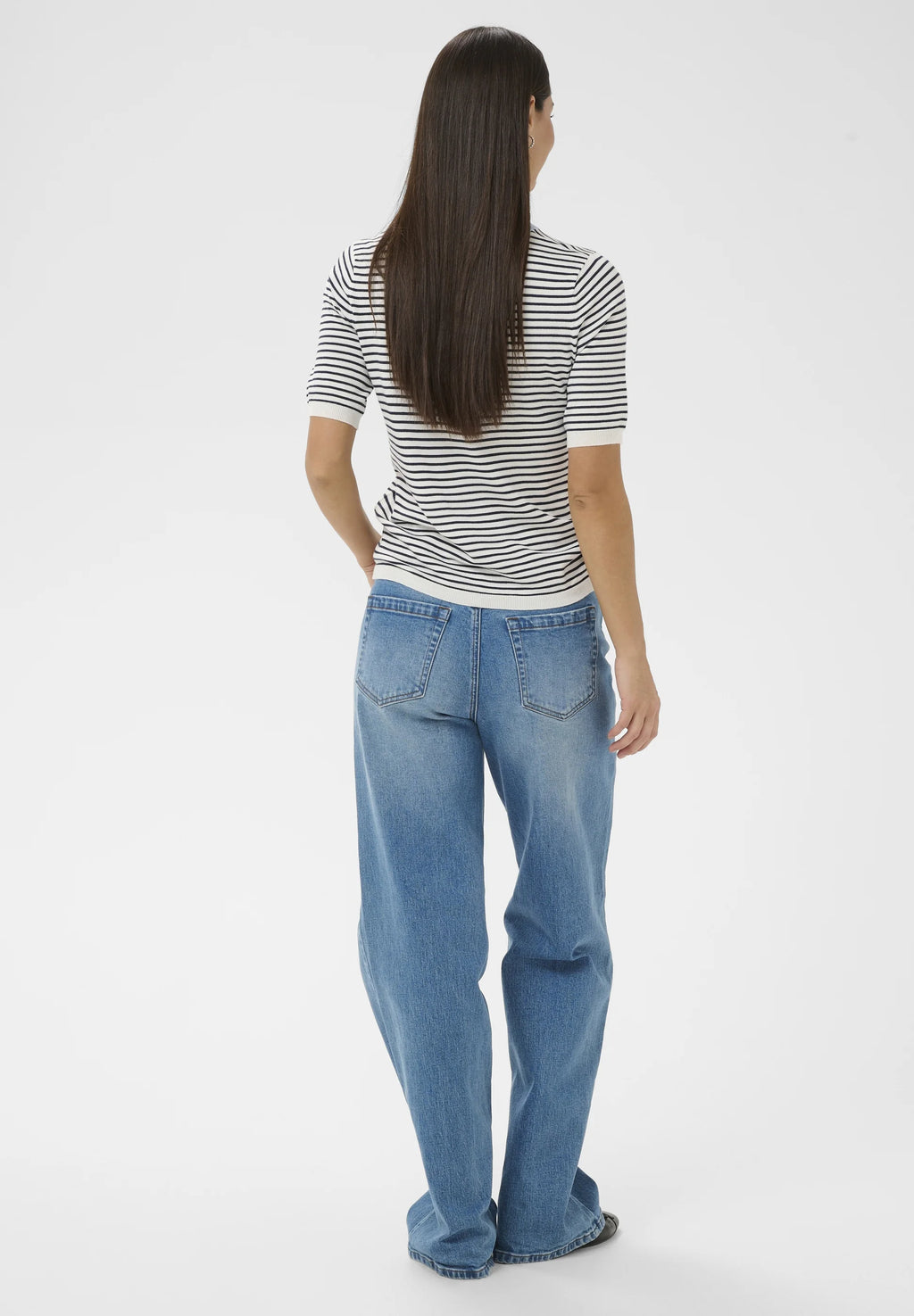 KAFFE Kaffe Womens KAlizza Narrow Striped Pullover Chalk/Midnight Stripe