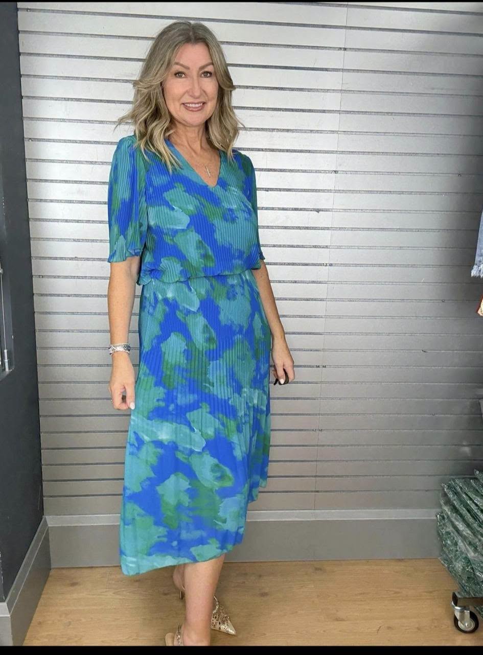 New Collection Blue Elastic Waiste Dress