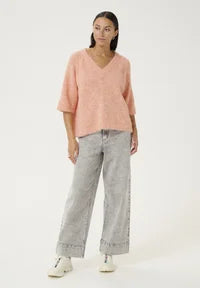 Kaffe KAEMILIE V-NECK - Print T-shirt - peach nectar