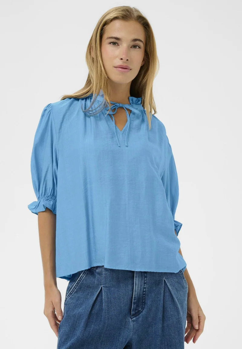 Kaffe KALUFIA FRILL - Blouse - azure blue SOLD OUT