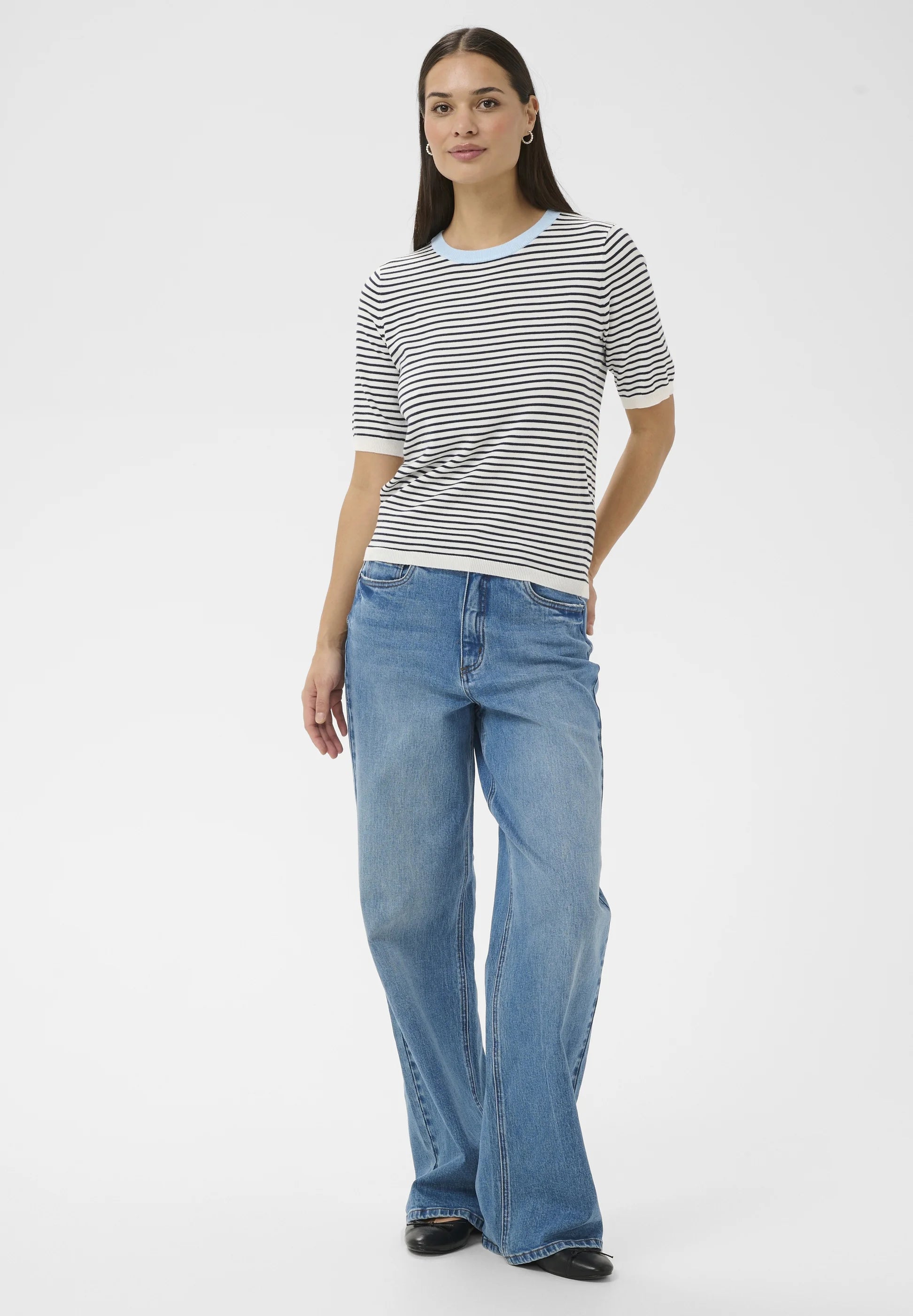KAFFE Kaffe Womens KAlizza Narrow Striped Pullover Chalk/Midnight Stripe