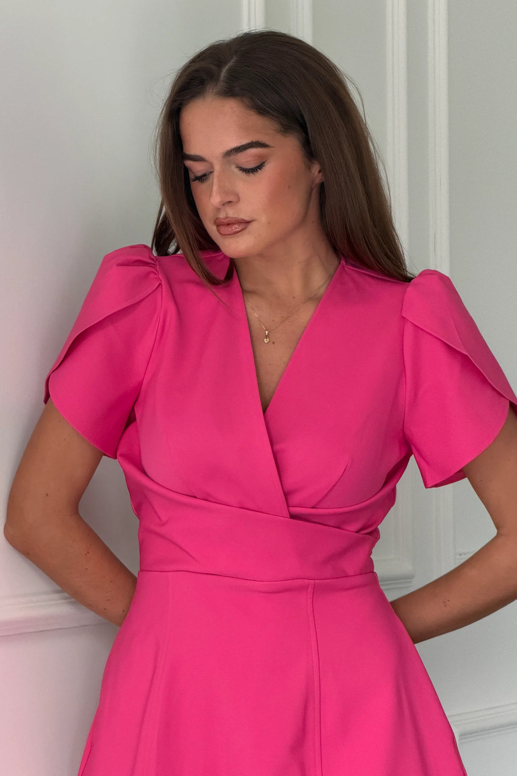 Bridget Twist Font Split Arm Mini Dress Fuschia  NEW STOCK