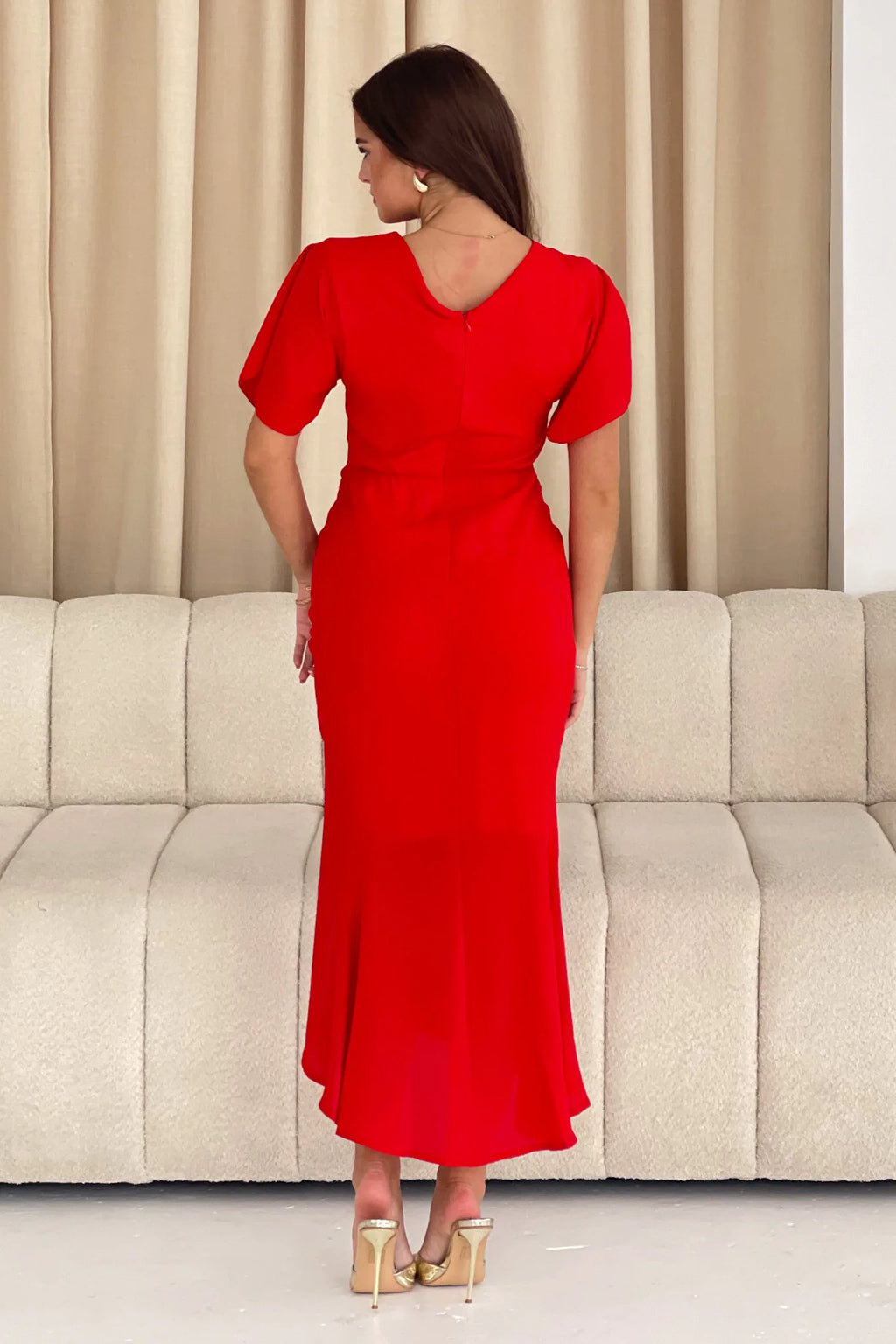Girl in mind cleo red rouched dress
