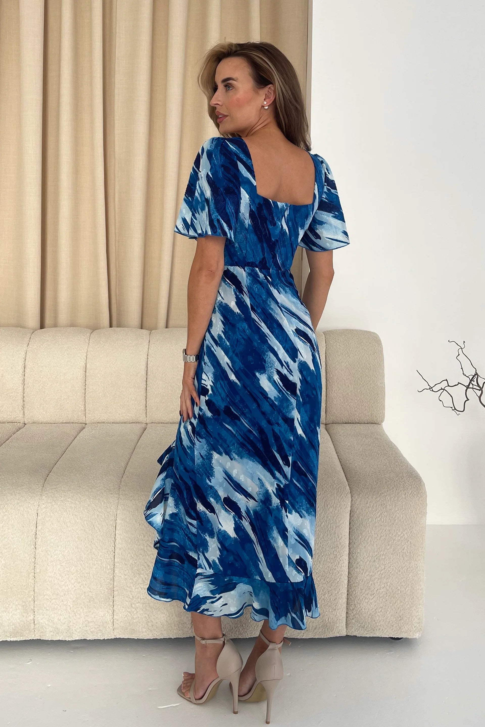 Girl in mind Heidi Blue Abstract Burnout Ruched Midi Dress