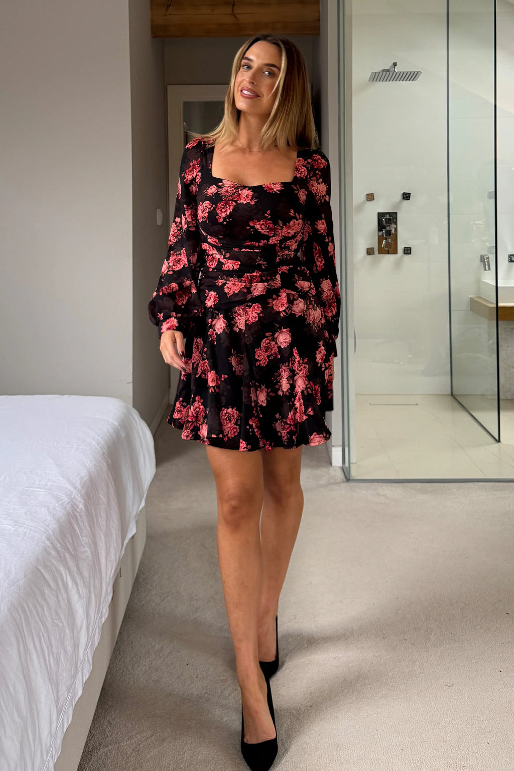 Girl in mind effie black and rose detail mini dress