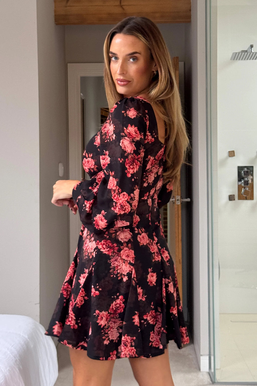 Girl in mind effie black and rose detail mini dress