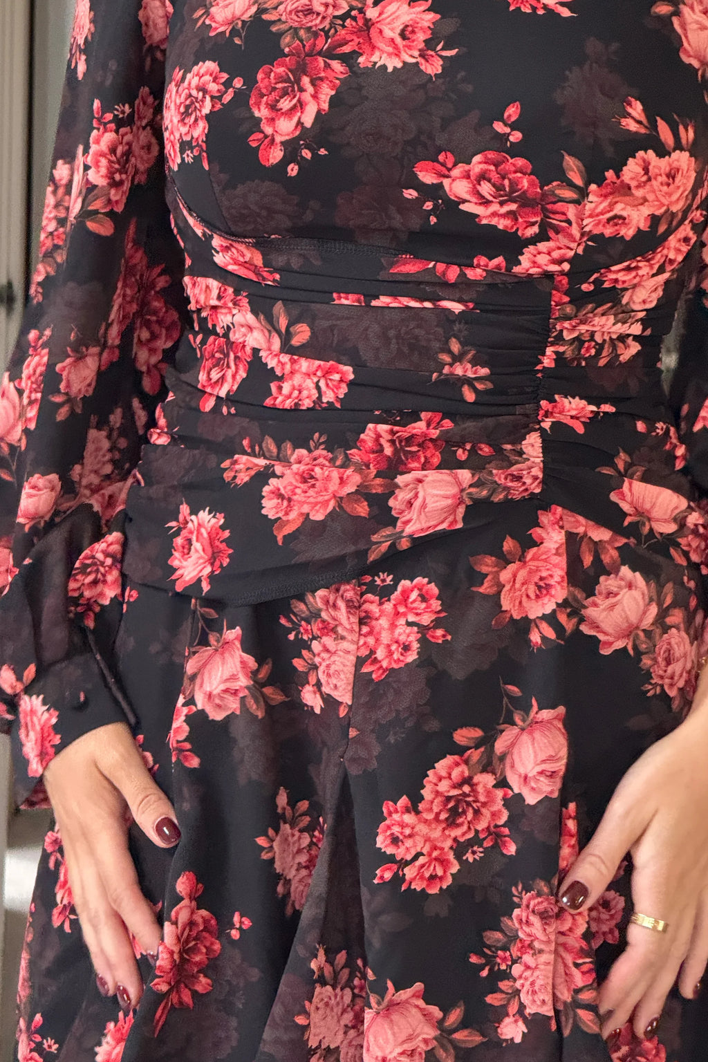 Girl in mind effie black and rose detail mini dress