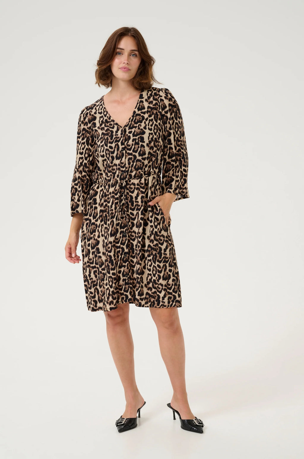 Kaffe KAPEDRA - Shirt dress - naturel leopard print