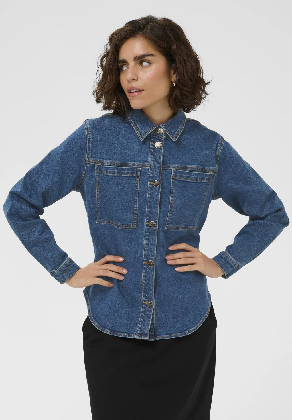 Kaffe KALENA DENIM SHIRT - Button-down blouse - medium blue denim